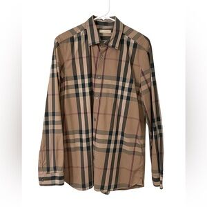 Burberry Beige and Black Plaid Button Down Shirt